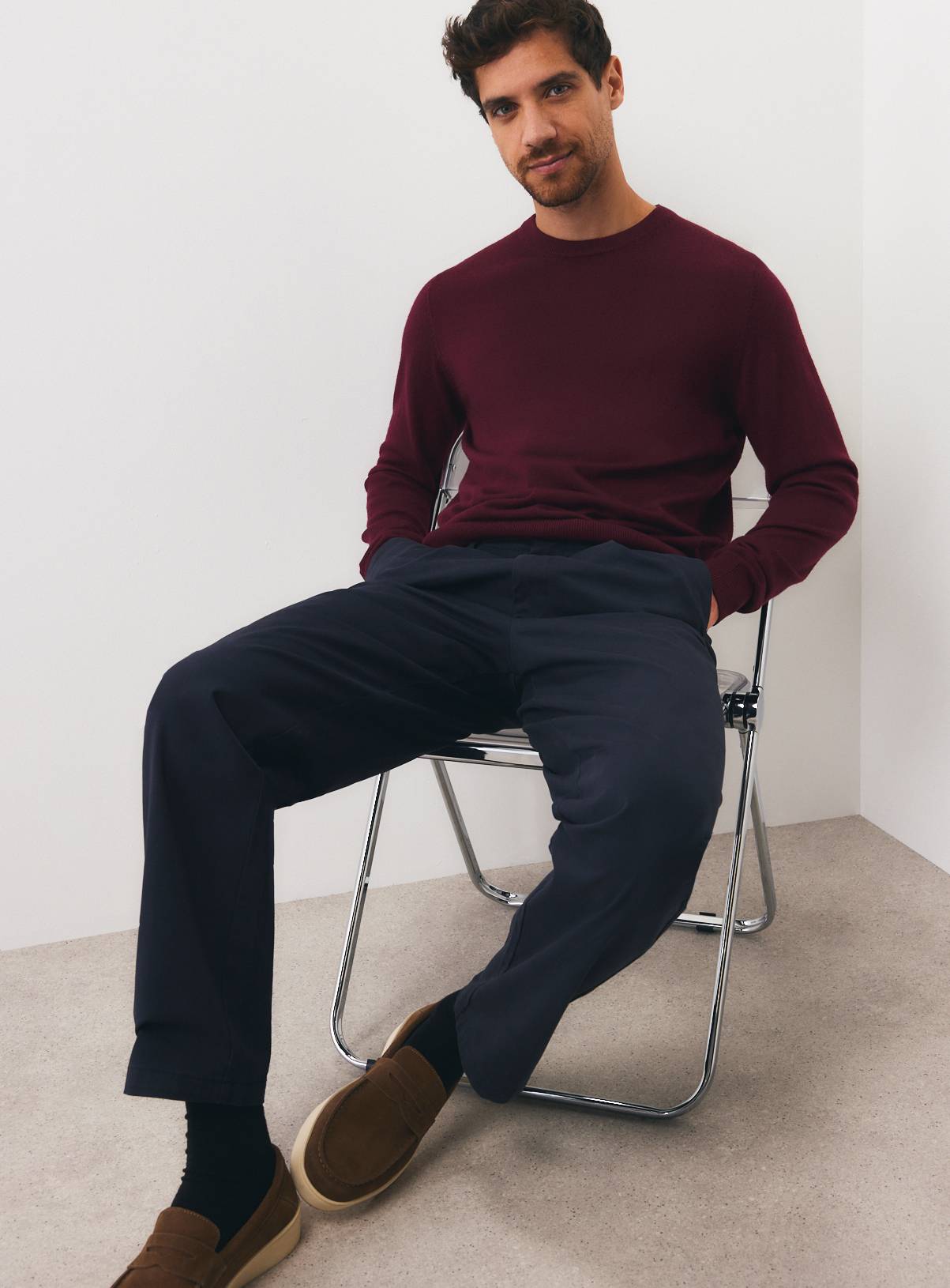 Dark Red Merino Wool Crew Neck Jumper M - Image 2